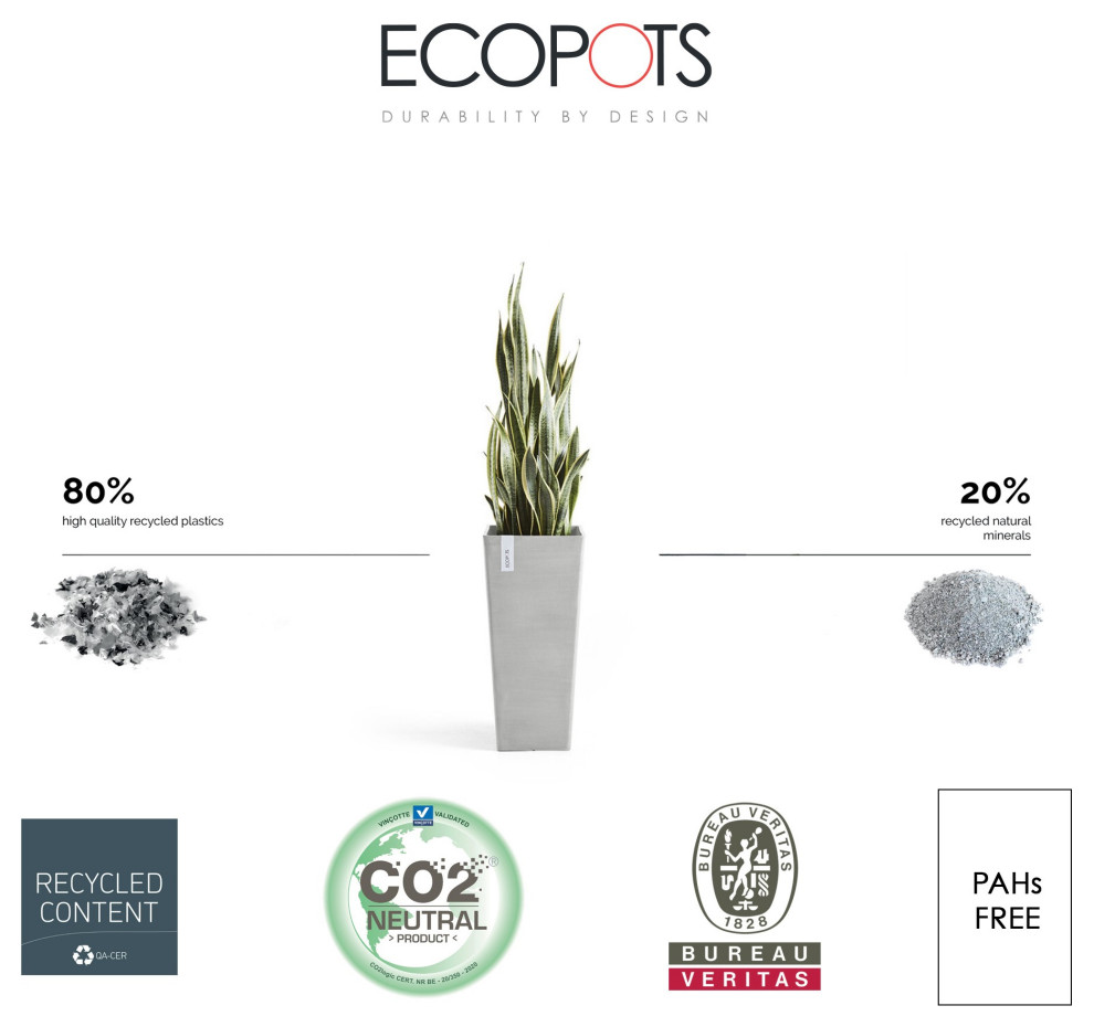 Ecopots Rotterdam Modern Recycled Mid High Plastic Planter  White Grey  22 quot  Contemporary   Outdoor Pots And Planters   by Esbenshades Greenhouses  Houzz