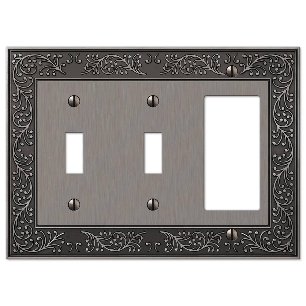 AMERELLE Bleinhem 3 Gang 2-Toggle and 1-Rocker Metal Wall Plate - Antique Nickel 43TTRAN