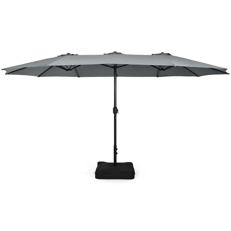 15FT Double-Sided Twin Patio Umbrella with Base & Crank System, Extra-Large Cantilever Market Umbrella