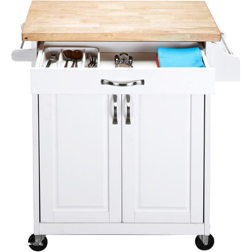 Mainstays Kitchen Island Cart with Drawer and Storage Shelves, White