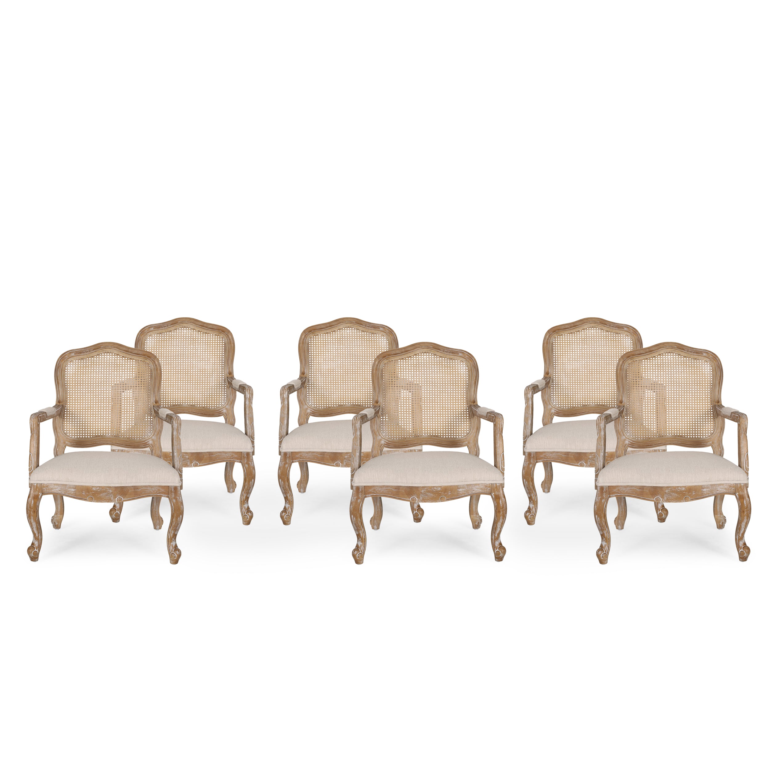 Biorn French Country Wood and Cane Upholstered Dining Armchair