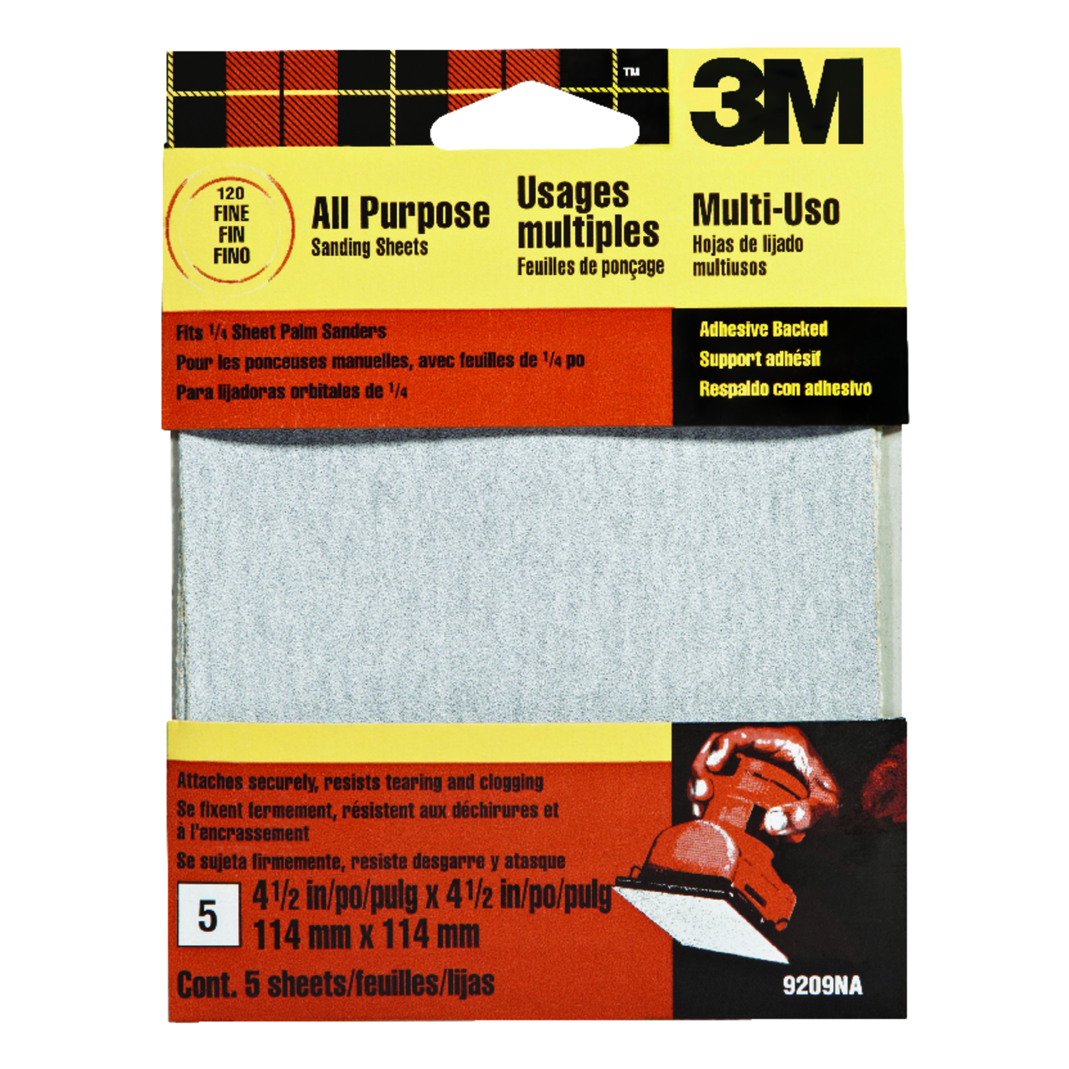 3M 4-1/2 in. L X 4-1/2 in. W 120 Grit Aluminum Oxide Sandpaper 5 pk