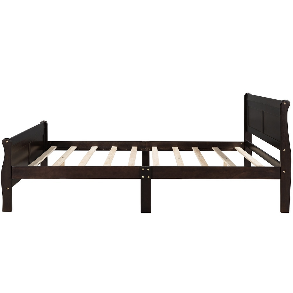 Full Wood Platform Sleigh Bed Frame with Headboard for Guest Living Room