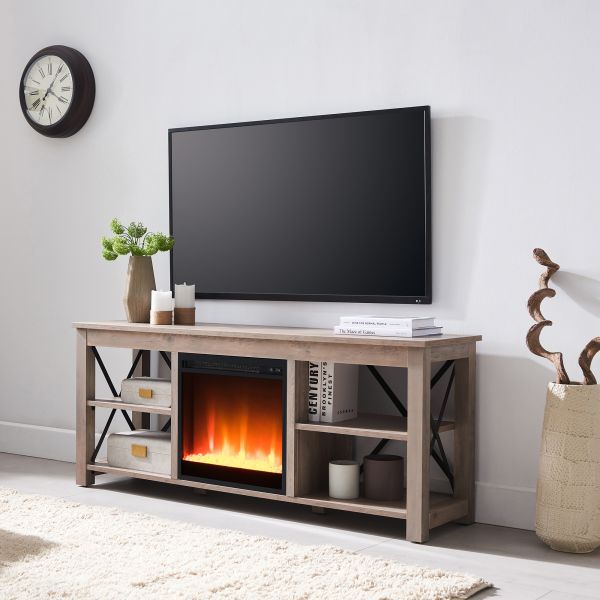 Sawyer Rectangular TV Stand with Crystal Fireplace for TV's up to 65