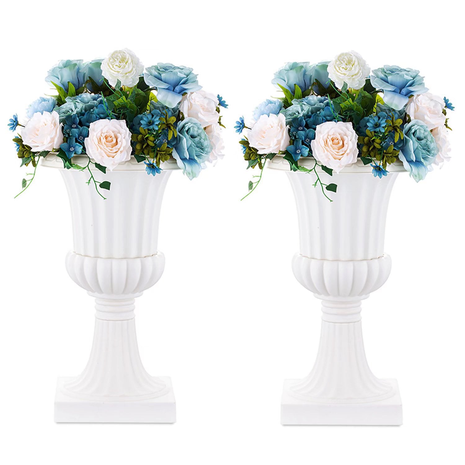 Urn Planter for Outdoor Plants 19.7 inch Tall White Plastic Garden Plant Pot 2 Pack