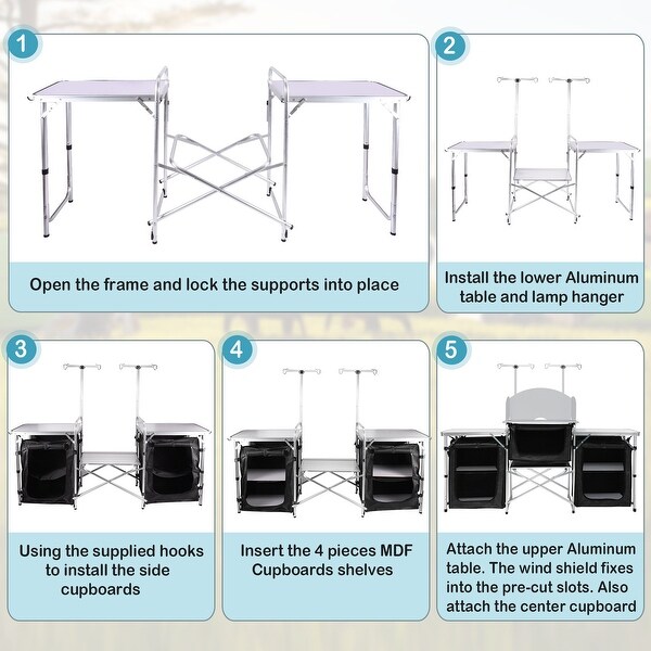 Outdoor Black Camping Kitchen with 3 Zippered Bags Camping Cook Table