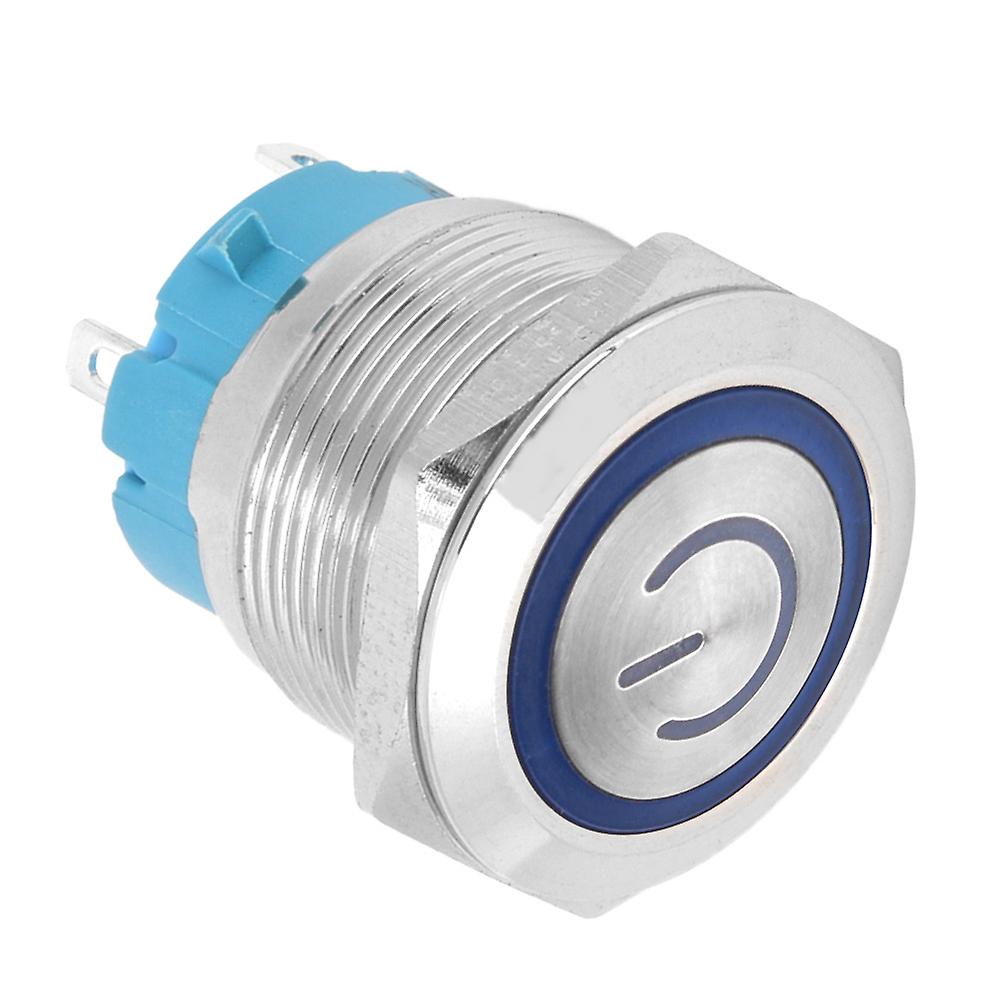 2pcs 22mm Metal Push Button Switch Flat Head Momentary 4 Pin With Power Light Sign Ip65 12-24vdcblue