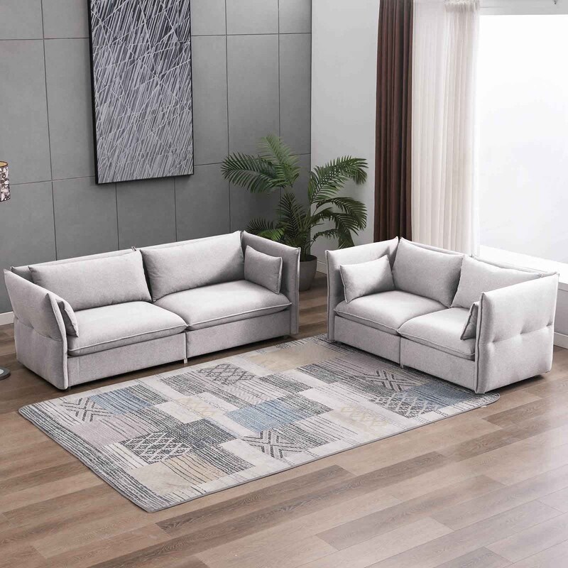 Mixoy Living Room Sofa Couch Set Upholstered Sofa with Adjustable Armrests and Backrest Minimalist Sleeper Sofas and Couches