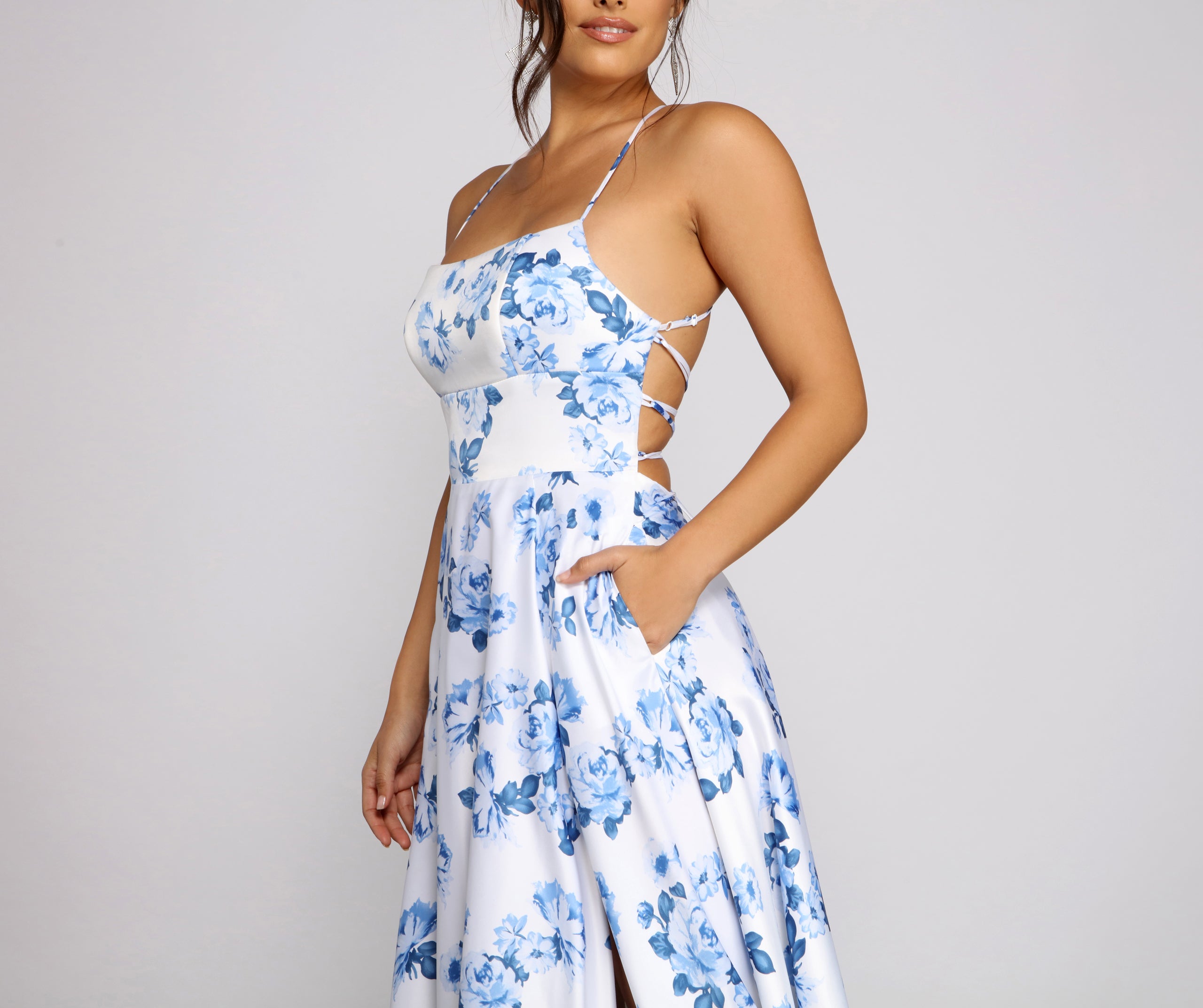 Lindsey Formal Floral High-Slit Dress