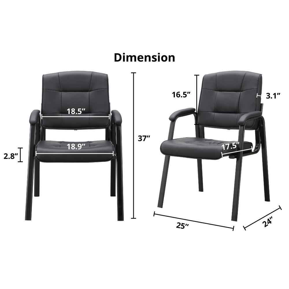 HOMESTOCK Black Office Guest Chair Set of 2 Leather Executive Waiting Room Chairs Lobby Reception Chairs with Padded Arm Rest 85456W