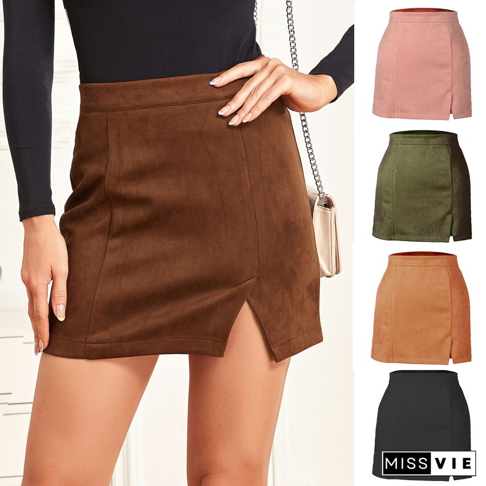 Suede Bag Hip Skirt High Waist Zipper Autumn And Winter Solid Color Skirt