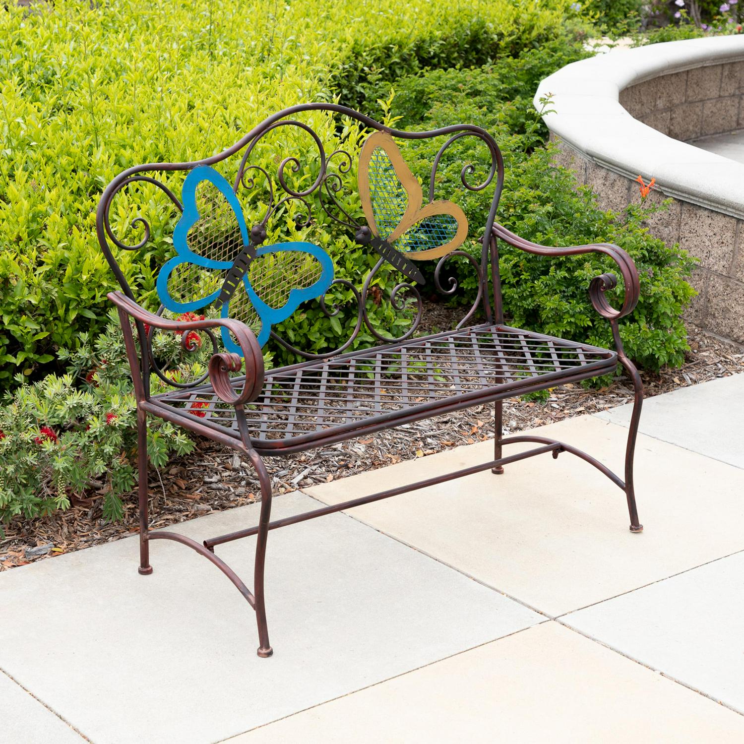 Alpine Corporation Outdoor Durable Iron Bench  Bronze