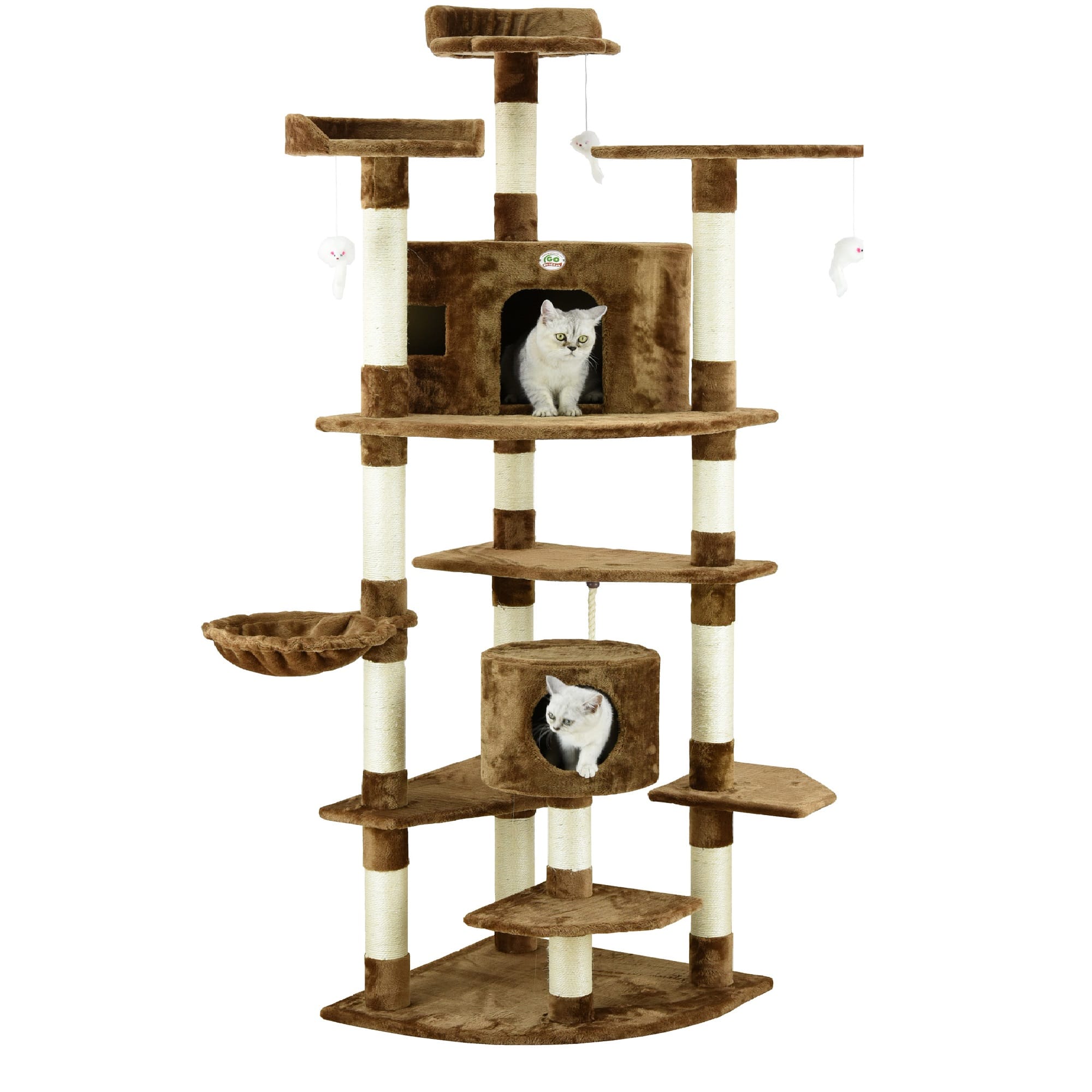 GO PET CLUB Brown 80 Cat Tree with Dangling Toys and Side Basket