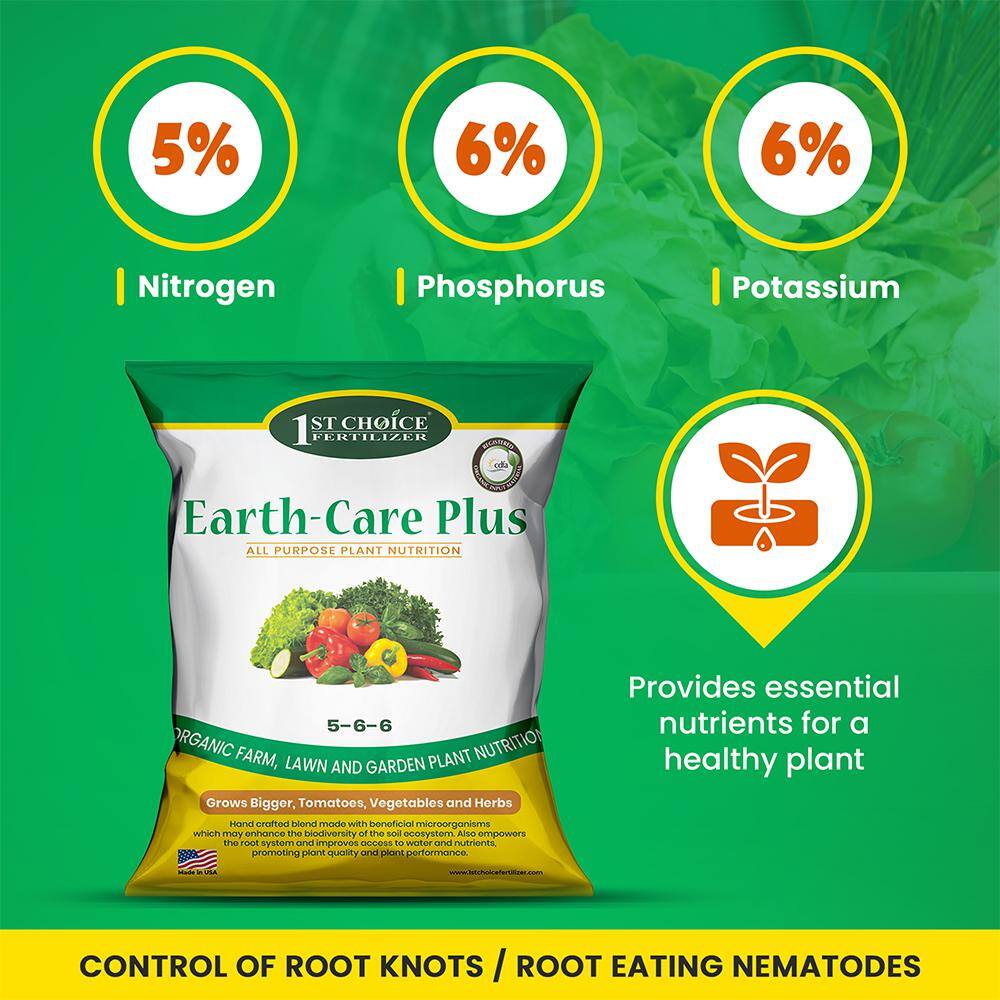 1ST CHOICE FERTILIZER Earth-Care Plus 5-6-6 4 lbs. 400 sq. ft. Slow Release Organic All Purpose Plant Nutrition 1stC1