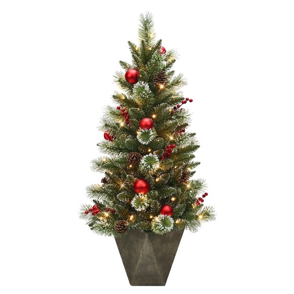 Puleo International 4' PreLit Potted Artificial Adorned Christmas Tree