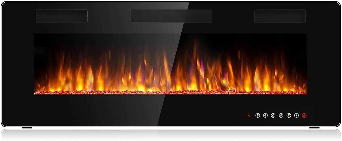 BOSSIN 50 inch Electric Fireplace, Recessed Wall Mounted Electric Fireplace inserts,Ultra Thin Adjustable Flame Colors & Speed Fireplace with Touch Screen and Remote Control