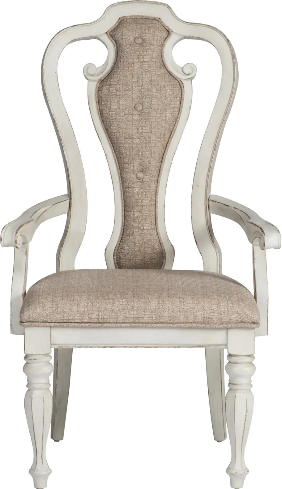 Magnolia Manor Antique White Upholstered Dining Arm Chair