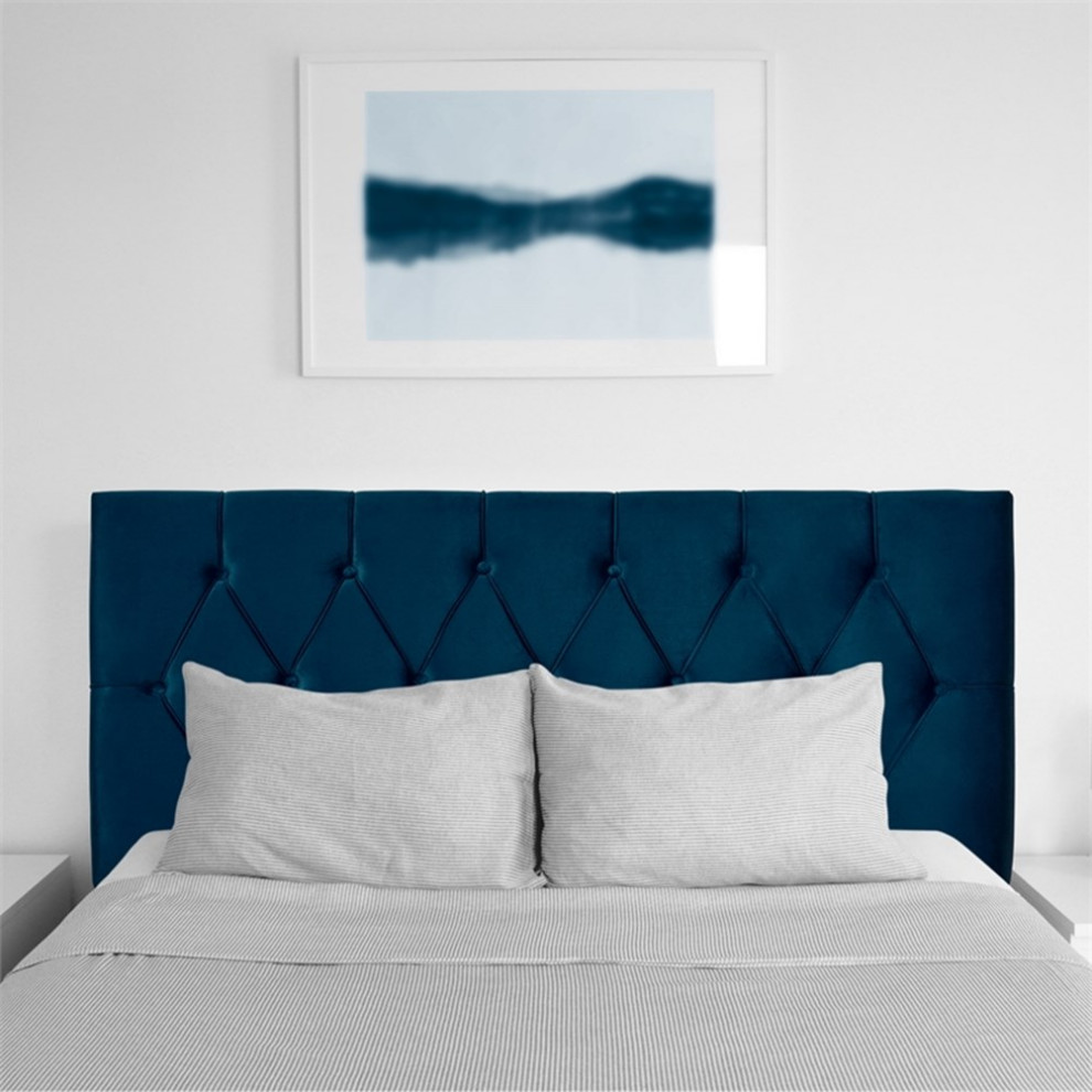 CorLiving Catalina Navy Blue Diamond Tufted Velvet Headboard   Full/Double   Contemporary   Headboards   by Homesquare  Houzz