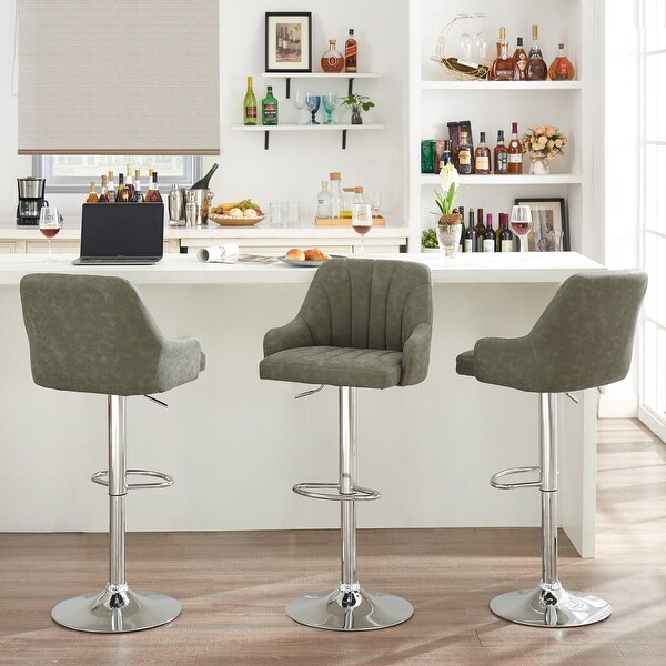 Adjustable Armless Swivel PU Leather Bar Stools Chrome Air Lift Counter Height Stools Set of 4