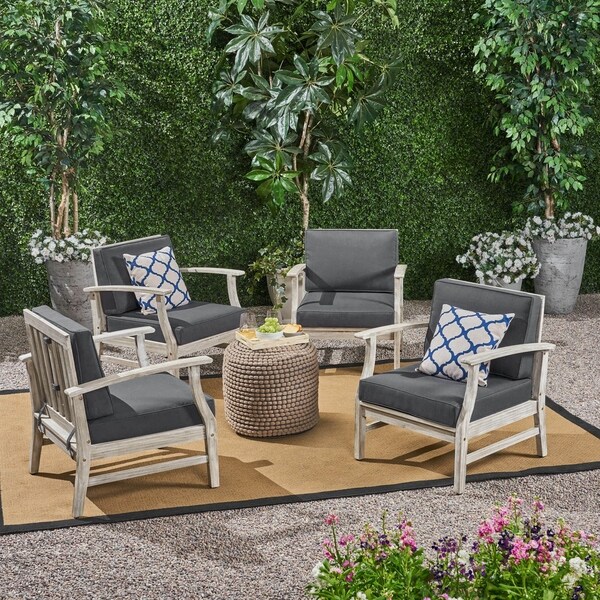 Perla Outdoor Acacia Wood Club Chair (Set of 4) by Christopher Knight Home