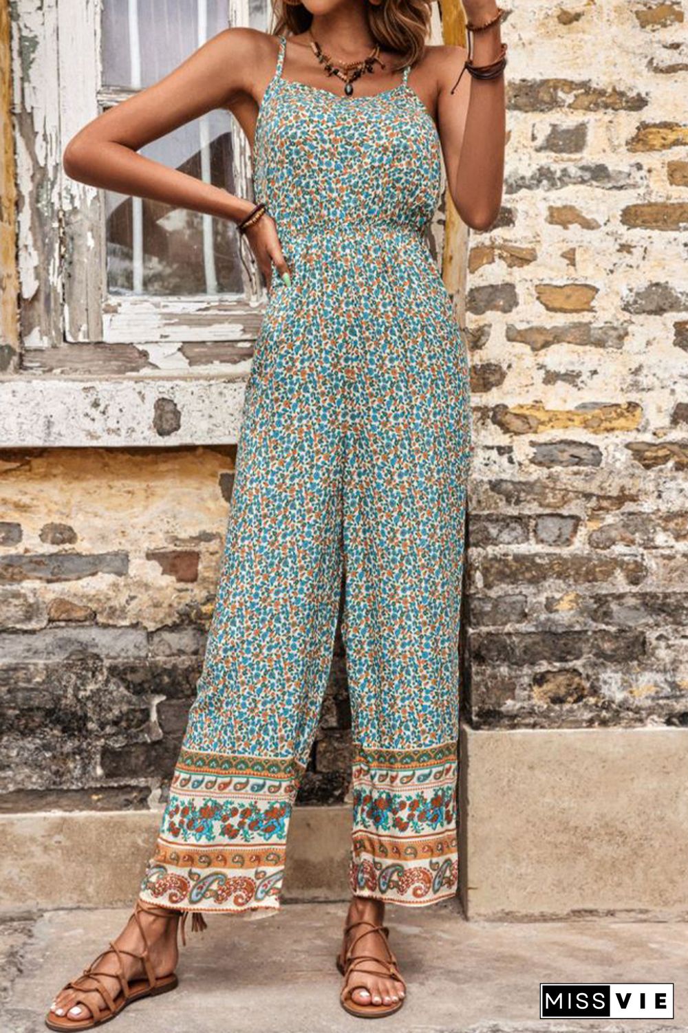 Print Sleeveless Long Jumpsuit Wholesale