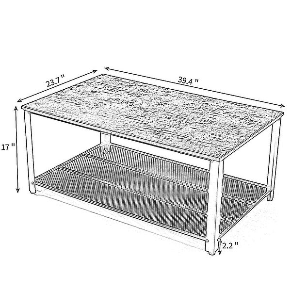 Retro Industrial Coffee End Table with Storage Mesh Shelf