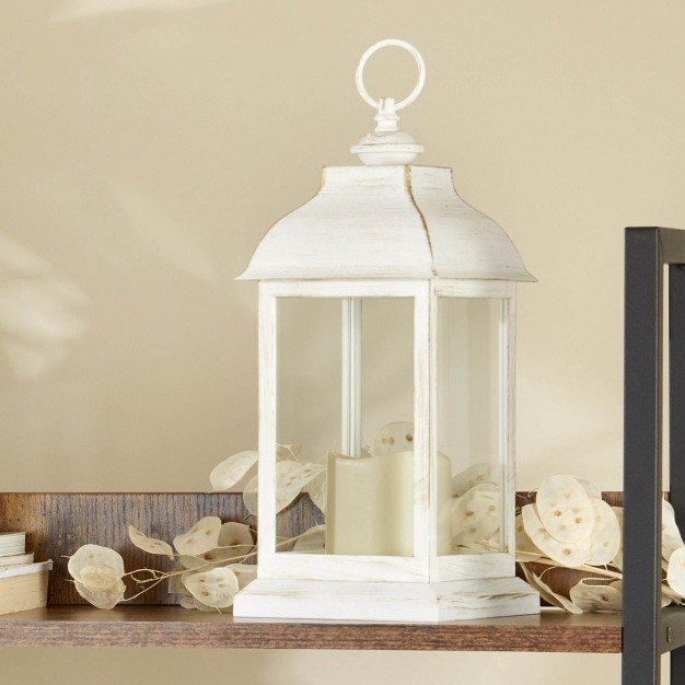 Kate Aspen Led Vintage Decorative Distressed White Lantern Manchester 18219wt