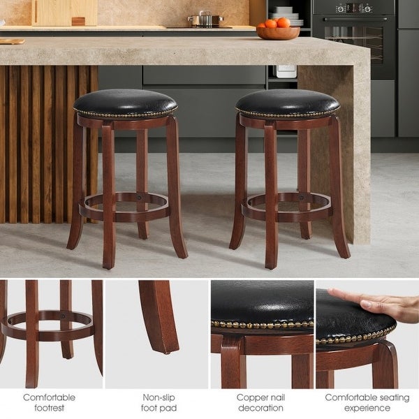 Bistro Leather Padded Backless Swivel Bar stool - 24