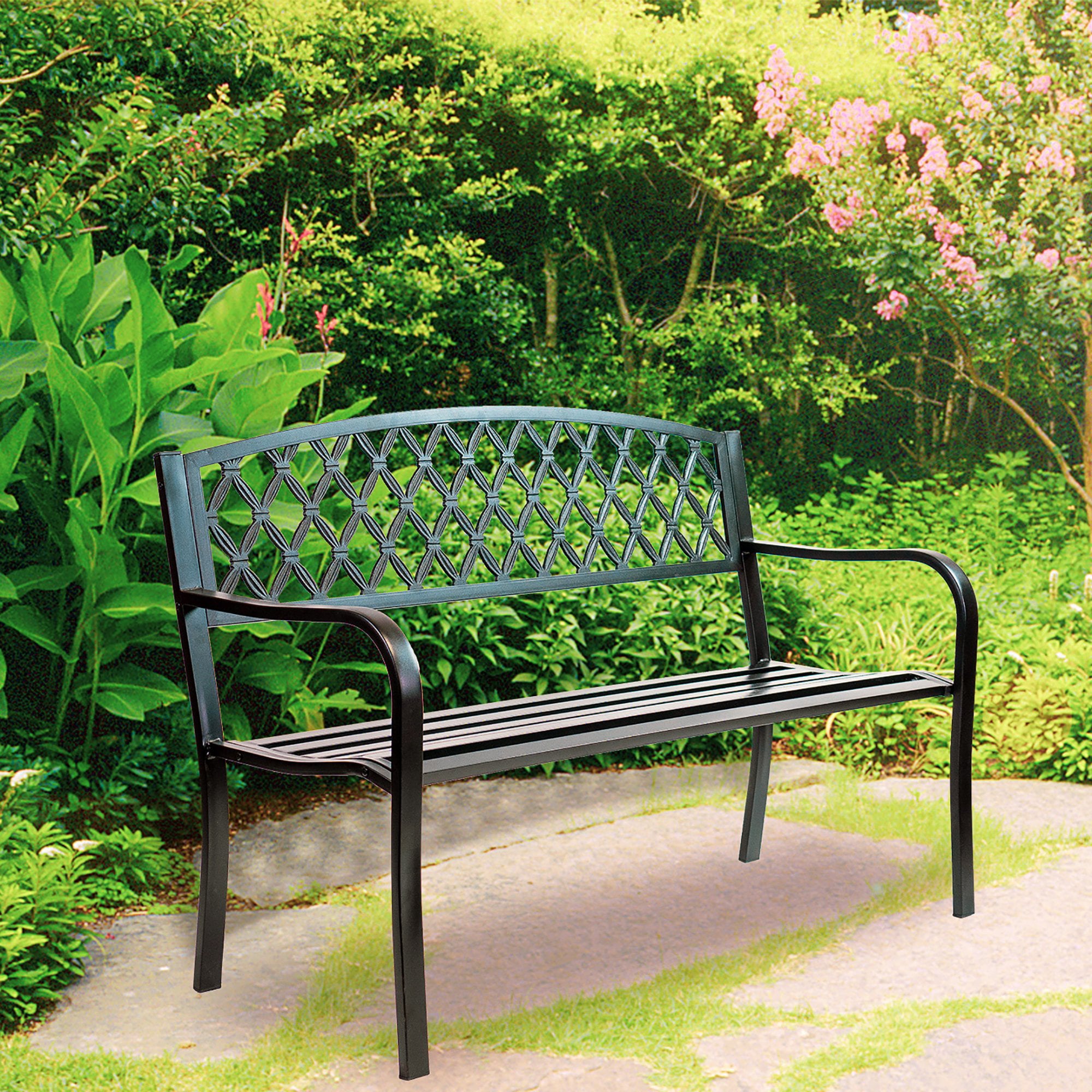 Patio Premier Lattice Back Metal Park Bench - Black