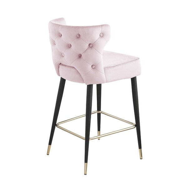 Woker Furniture Contemporary Velvet Upholstered Counter Height Stool with Gold Tipped， Black Metal Legs