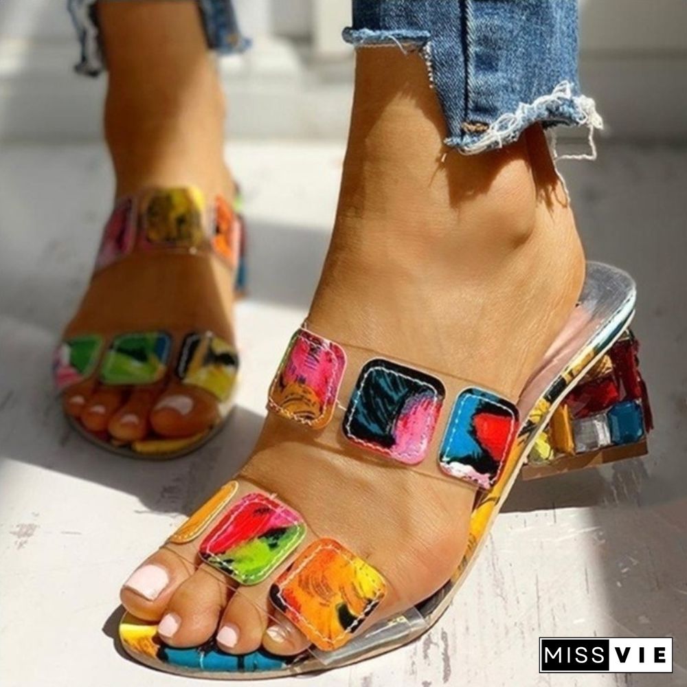 Sandals Women Square Heels Summer Sandals Peep Toe Ladies Multi Colors Wedge Shoes Sandalias De Verano Para Mujer