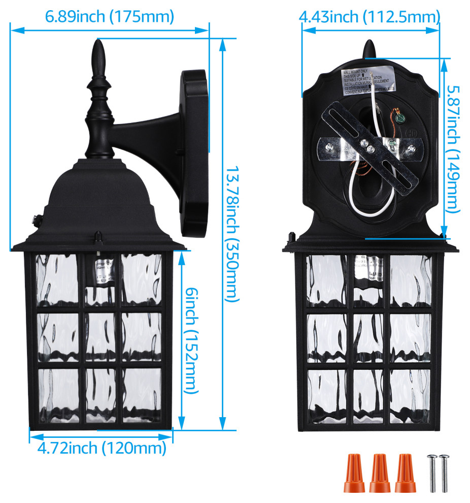 2 Pack Outdoor Dusk to Dawn Wall Lantern  Photocell Included  UL Listed  Black   Traditional   Outdoor Wall Lights And Sconces   by W86 Trading Co.  LLC  Houzz