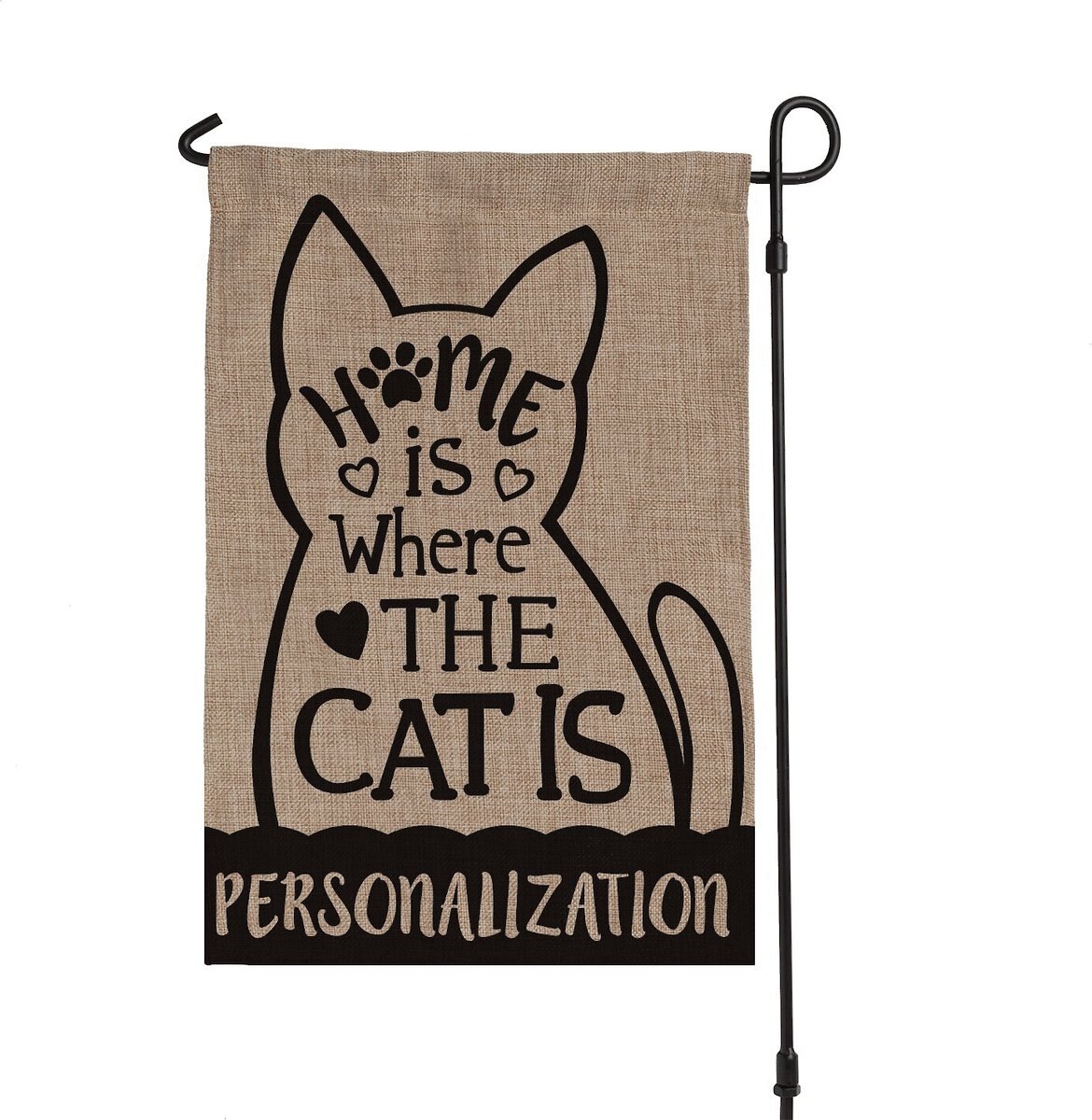 Custom Personalization Solutions Home Is Where The Cat Is Personalized Burlap Flag