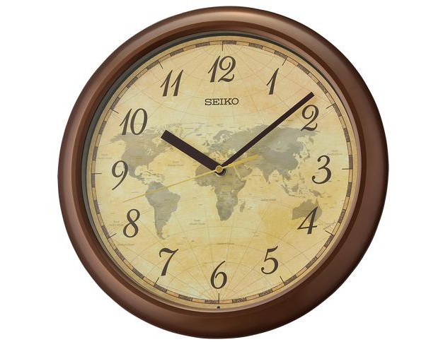 World Map Wall Clock Metallic Brown