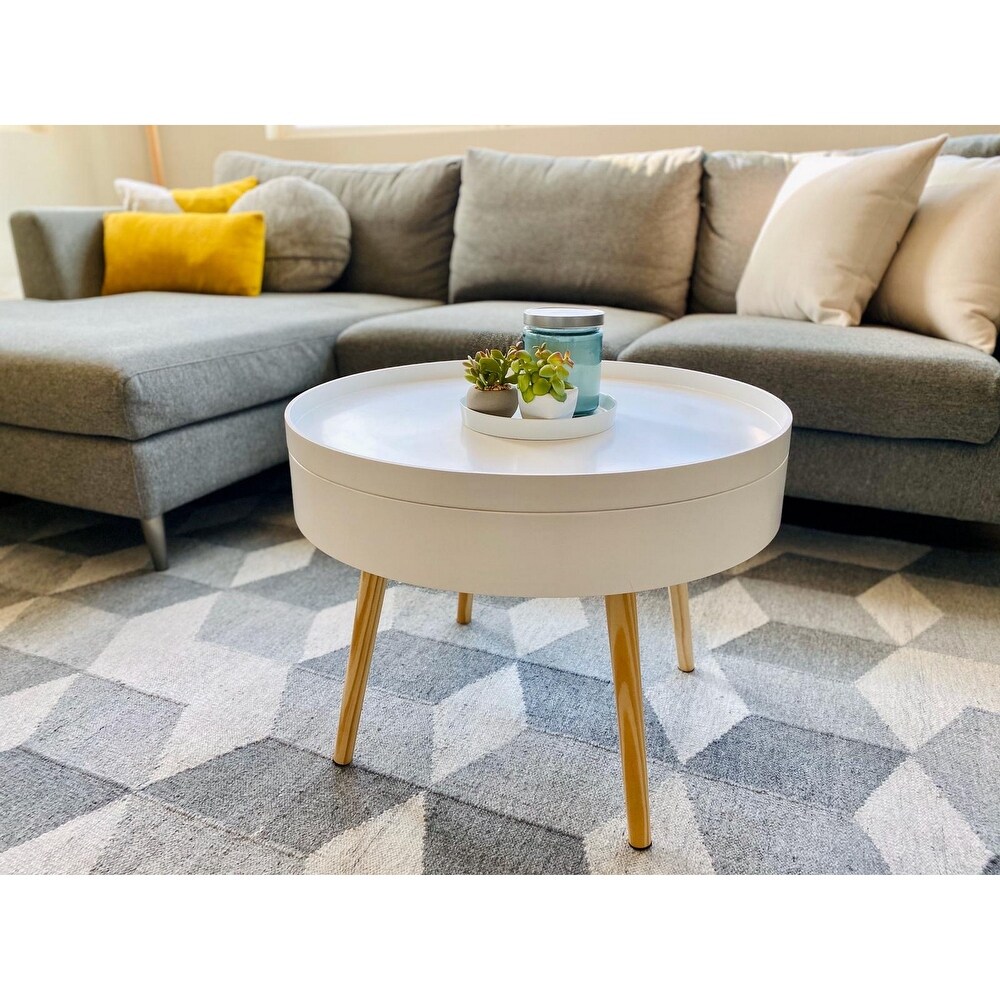 Zoe Mid Century Modern Round Coffee Table with Storage