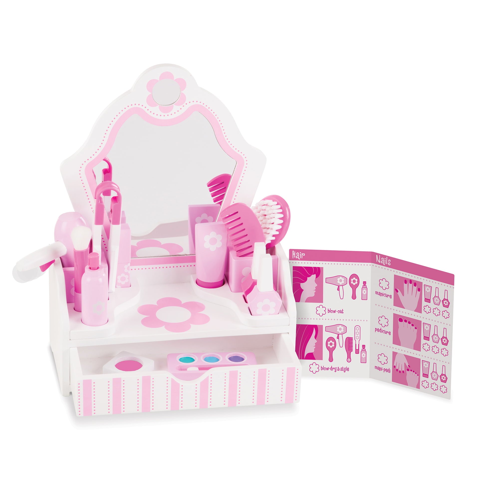 Melissa and Doug Wooden Beauty Salon Play Set With Vanity and Accessories (18 Pieces)