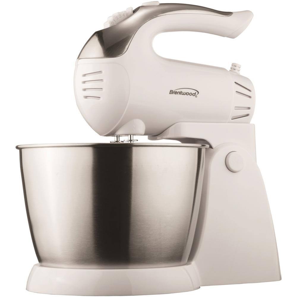 Brentwood Appliances 3 Qt. 5-Speed + Turbo White Electric Stand Mixer with Bowl SM-1152