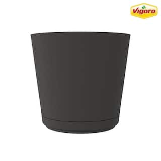 Vigoro 20 in. Kyra Large Black Resin Planter (20 in. D x 17.3 in. H) with Attached Saucer HD1452-001P