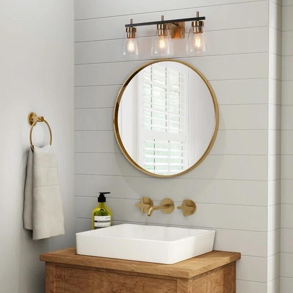 Marsie Modern Farmhouse 3-light Bathroom Vanity Lights Gold Black Wall Sconces - L 22