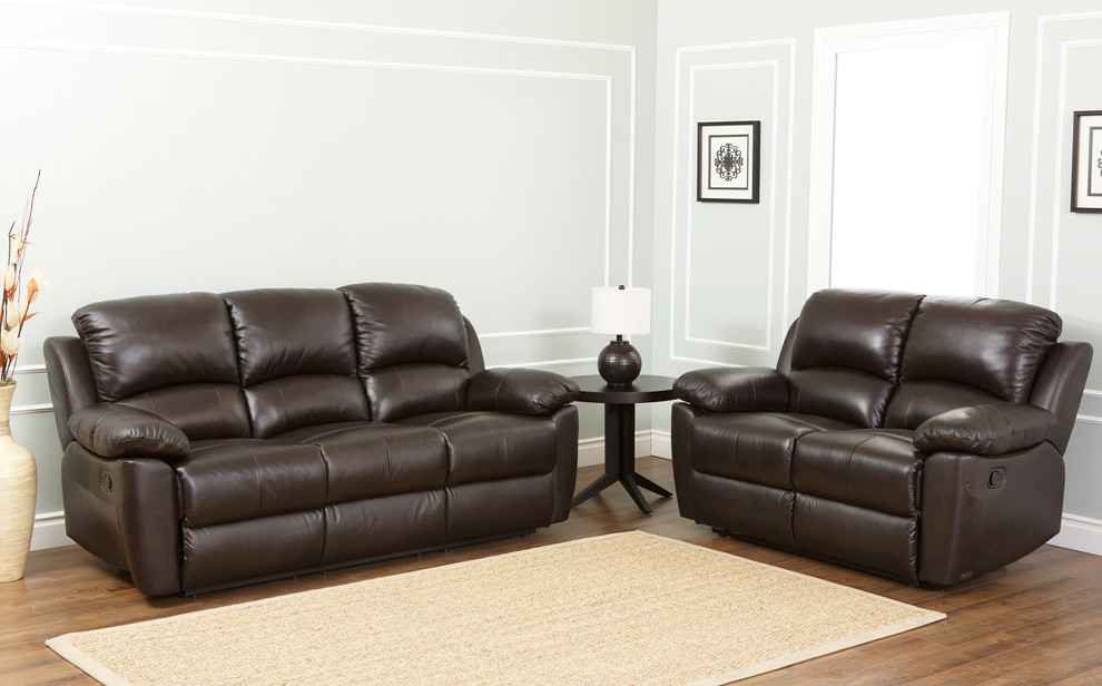 Toscana 2 Piece Leather Reclining Loveseat and Sofa Set  Brown   Contemporary   Living Room Furniture Sets   by Abbyson Living  Houzz