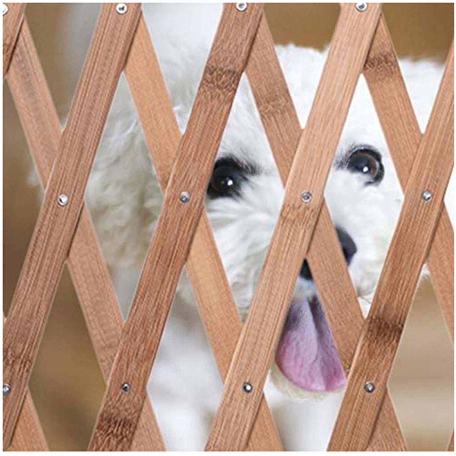 Sayhi Wooden Fence Retractable Safety Guard Divider Gate Sliding Door Free Standing