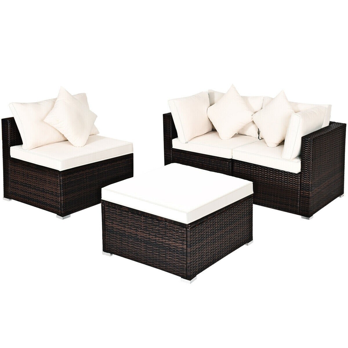 4 Pcs Ottoman Garden Deck Patio Rattan Wicker Furniture Set Cushioned Sofa - 29