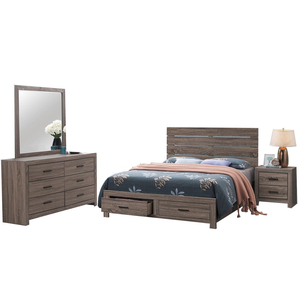 Wooden Eastern King Storage Bedroom Set in Barrel Oak