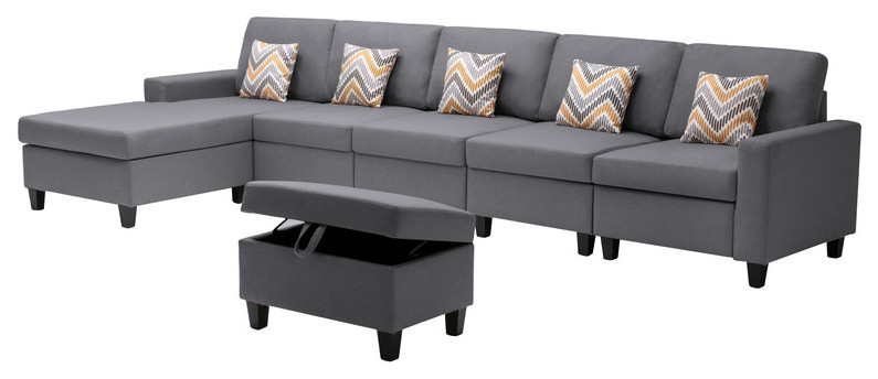 Nolan Linen 6 Piece Reversible Sectional Chaise Interchangeable Legs   Contemporary   Sectional Sofas   by Lilola Home  Houzz