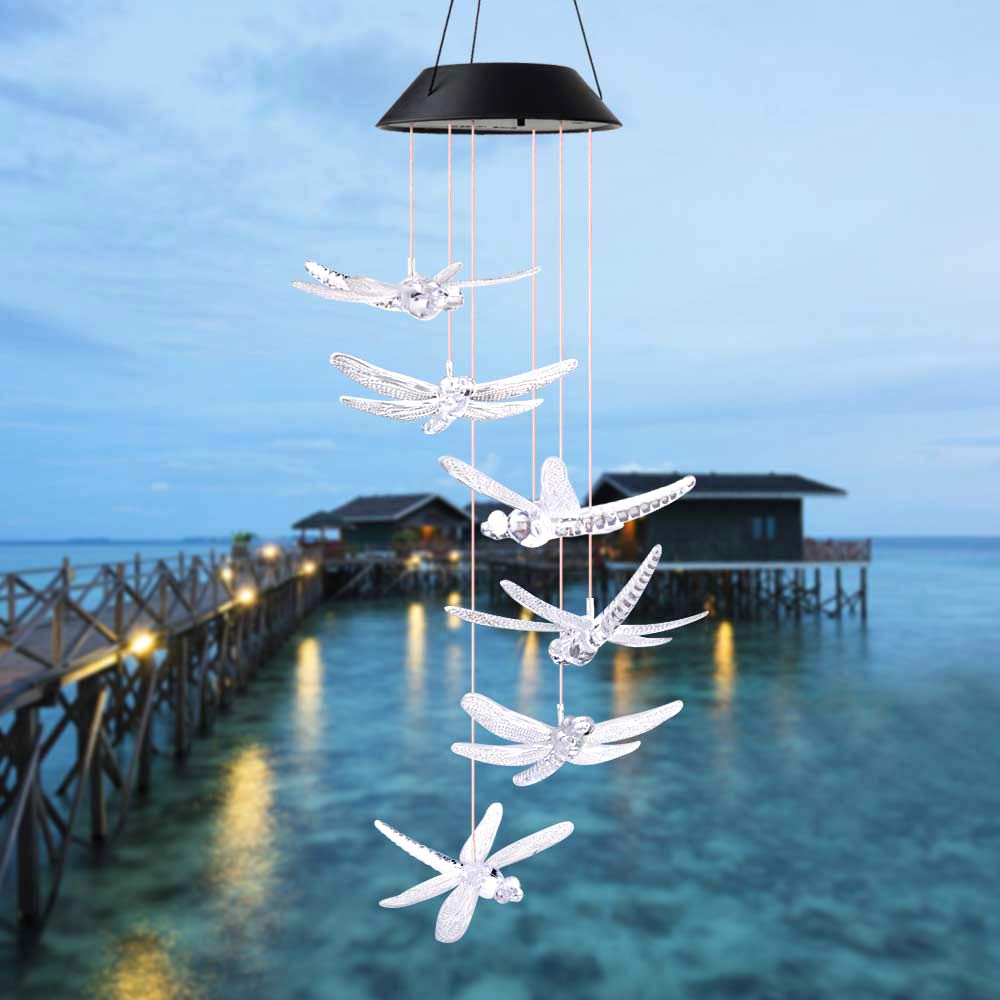 Wind Chime，solar lights chimes，Dragonfly wind chimes led/solar Dragonfly wind chime Outdoor decor，yard decorations solar light mobile，memorial wind chimes，(gifts for mom，birthday gifts for mom)