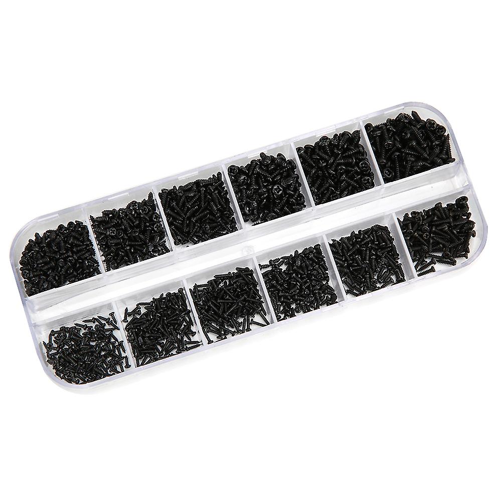 1200pcs Self Tapping Screw Round Head Cross Silver Black Carbon Steel Fittings M1 M1.2 M1.4 M1.7(1200pcs Black Screw Set Box B Type )