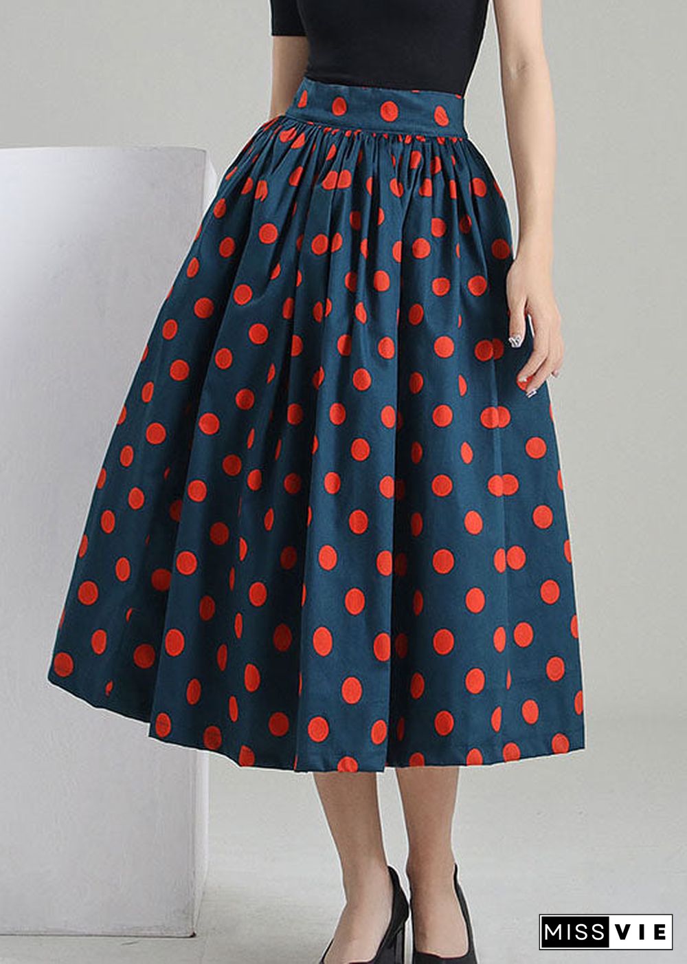 French Peacock blue dot print cirlce skirts Spring