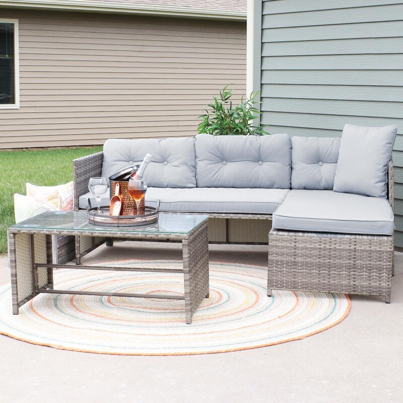 Ultimate Patio Low-Back Outdoor Patio Sectional Sofa Set W/ Cushions