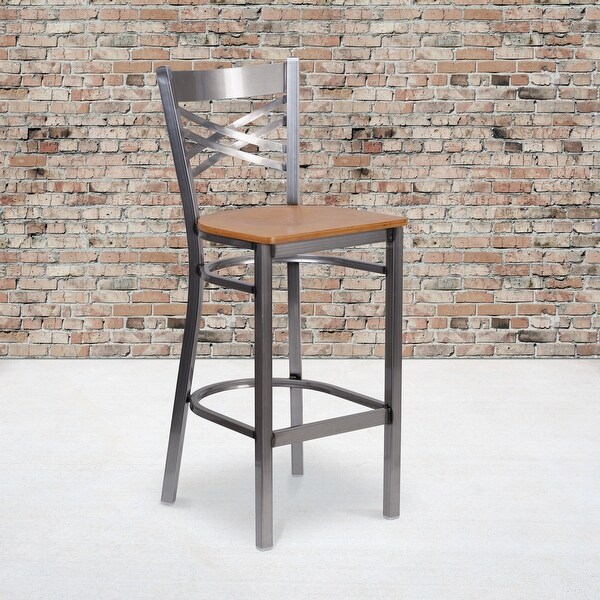 X Back Metal Restaurant Barstool - Vinyl Seat - 17