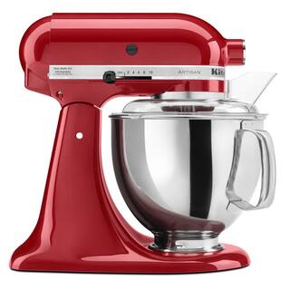 KitchenAid Artisan 5 Qt. 10-Speed Empire Red Stand Mixer with Flat Beater 6-Wire Whip and Dough Hook Attachments KSM150PSER